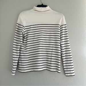 Y2K Kim Rogers Mock Neck Stripe Long Sleeve Cotton Top White Black Size L